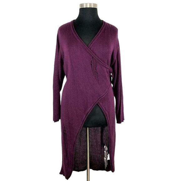 e Frequence 1 OS Purple Cardigan Sweater Art To Wear Lagenlook Boho Feathers - Picture 3 of 14